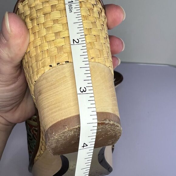 Linea Paolo Boho Southwestern Turquoise Slip On Wicker/Wood Wedge Sandal Size 10 - Picture 9 of 10